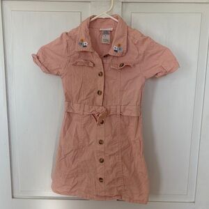 Little Lass Pink Button-Up Kids Dress with Floral Details